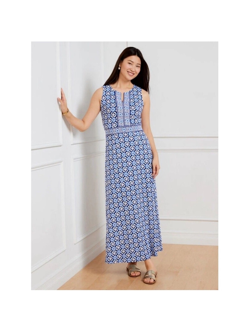 Talbots Navy and White Sleeveless Maxi Dress
